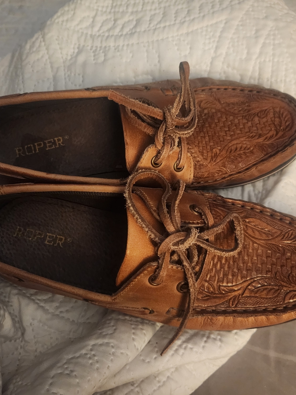 Roper Women's Tan Leather Moc Toe Boat Shoes